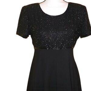 Laurence Kazar Vtg S 100% SilkBlack Beaded Bodice Cocktail Dress LBD Chiffon SS
